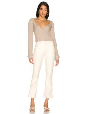 MOTHER Insider Ankle Faux Leather Jeans in Wax On Wax Off Egret White